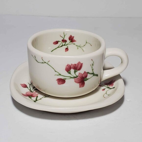 Syracuse China Teacup and Saucer Pink Flowers - Picture 2 of 7